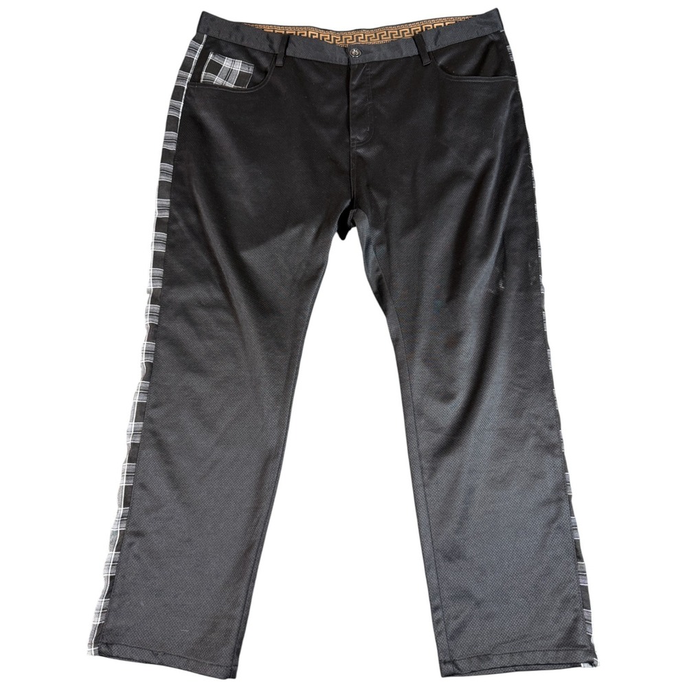 Stacy Adams Leasure‎ Pants Mens 40x30 (43x30) Black Plaid Stretch Everyday Wear